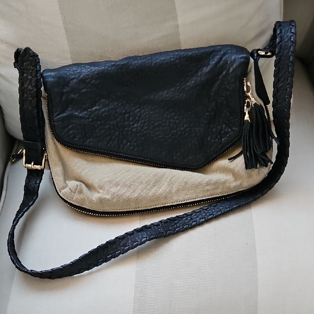Henri Bendel Black and Tan Canvas Bag